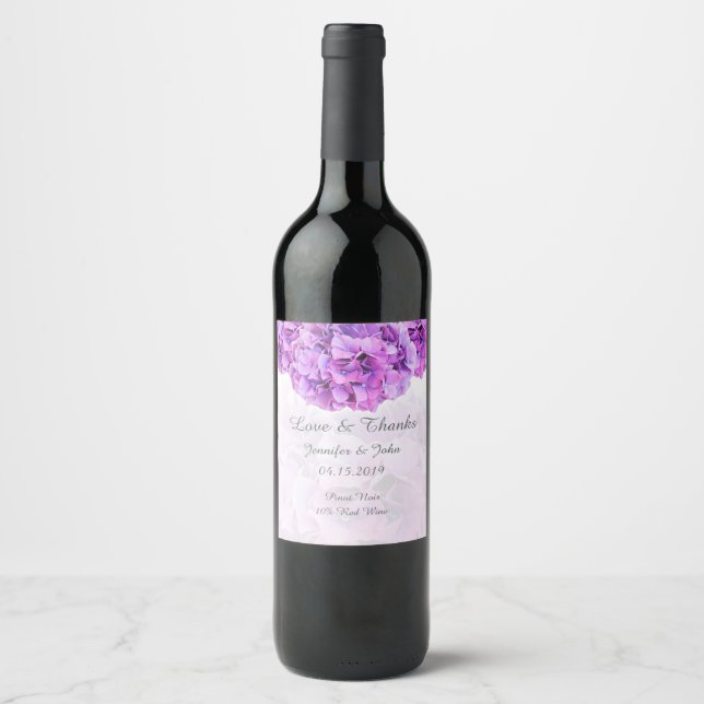 Lila Hydrangea Wedding Collection Weinlabel Weinetikett (Vorderseite)