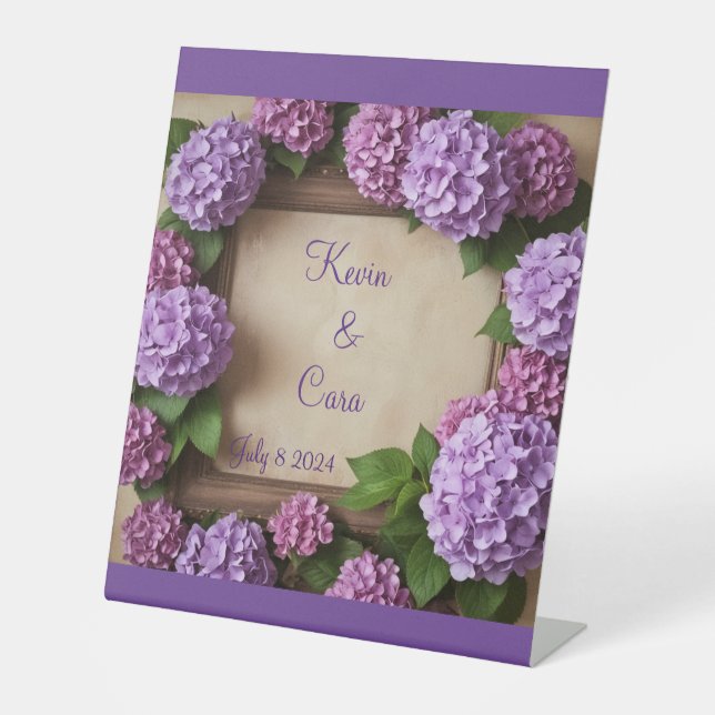 Lila Hydrangea Wedding Sockelschild (Vorderseite)