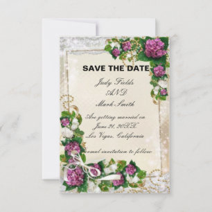 Lila Hydrangee und Spitzen-Save the Date-Karte Einladung