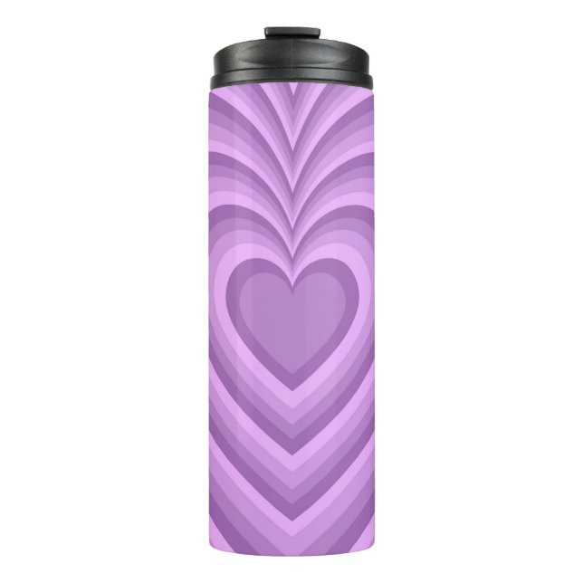 Lila Hypnotic Heart Liebe Muster Thermosbecher (Vorderseite)