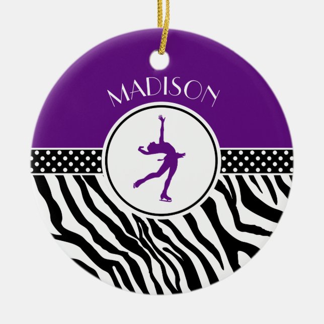 Lila Ihre Namenszebra-Druck-Zahl Skaten Keramikornament (Vorne)