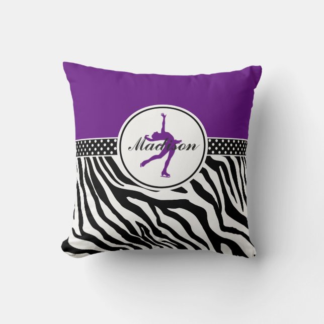 Lila Ihre Namenszebra-Druck-Zahl Skaten Kissen (Vorderseite)