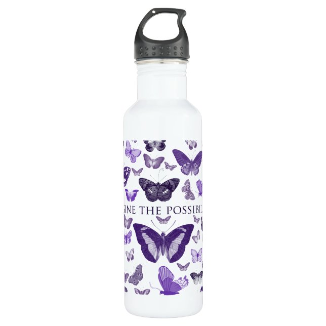 Lila Imagine Butterflies Edelstahlflasche (Vorderseite)