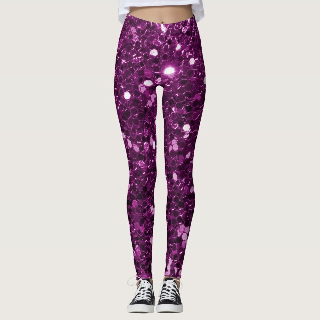 Lila Imitat-Glitzer-Glitzern Leggings (Vorderseite)