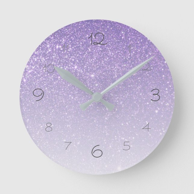Lila Imitat Glitzer Gradient Glamour Runde Wanduhr (Vorderseite)