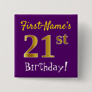 Lila, Imitat-Gold21. Geburtstag, mit individuellem Button