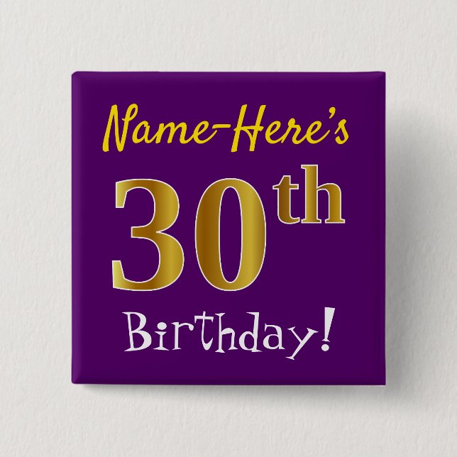 Lila, Imitat-Gold30. Geburtstag, mit individuellem Button (Vorderseite)