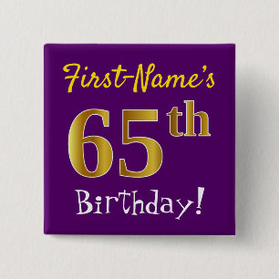 Lila, Imitat-Gold65. Geburtstag, mit individuellem Button