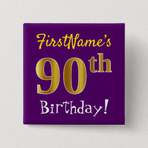 Lila, Imitat-Gold90. Geburtstag, mit individuellem Button