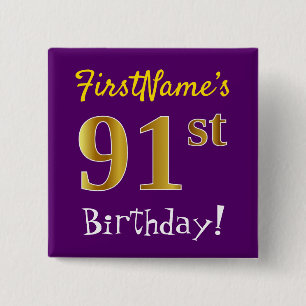 Lila, Imitat-Gold91. Geburtstag, mit individuellem Button