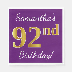 Lila, Imitat-Gold92. Geburtstag + Individueller Serviette