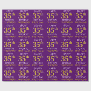 Lila, Imitat-Gold "GLÜCKLICHER 35. GEBURTSTAG " Geschenkpapier