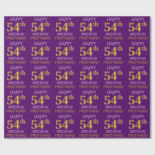 Lila, Imitat-Gold "GLÜCKLICHER 54. GEBURTSTAG " Geschenkpapier