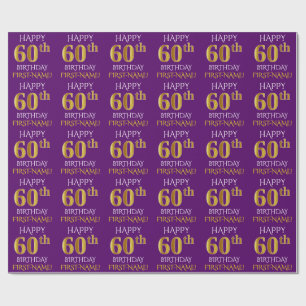 Lila, Imitat-Gold "GLÜCKLICHER 60. GEBURTSTAG " Geschenkpapier