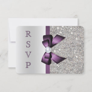 Lila Imitate Bow Silver Sequenzen Diamond UAWG RSVP Karte
