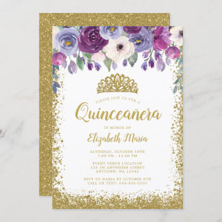 Lila Imitate der Blumenwelt Gold Glitzer Tiara Qui Einladung