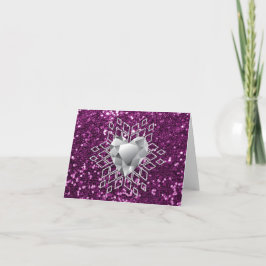 Lila Imitate Glitzer Diamant Herzensschneeflocke Feiertagskarte