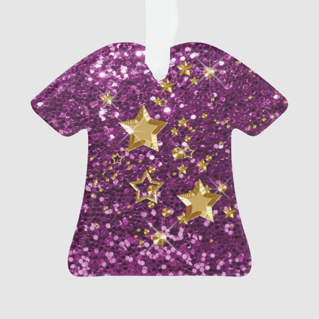 Lila Imitate Glitzer Gold Shiny Stars & Confetti Ornament (Vorderseite)