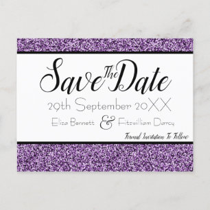 Lila Imitate Glitzer Save the Date Postkarte