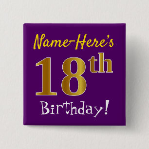 Lila, Imitate Gold 18. Geburtstag, mit Individuell Button