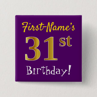 Lila, Imitate Gold 31. Geburtstag, mit Individuell Button