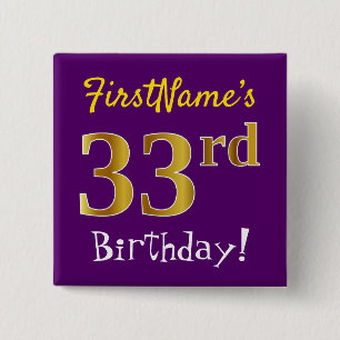 Lila, Imitate Gold 33. Geburtstag, mit Individuell Button