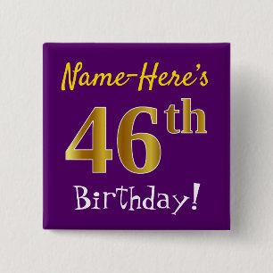 Lila, Imitate Gold 46. Geburtstag, mit Individuell Button