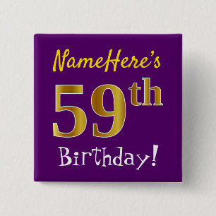 Lila, Imitate Gold 59. Geburtstag, mit Individuell Button