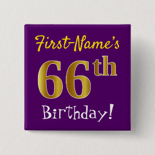 Lila, Imitate Gold 66. Geburtstag, mit Individuell Button