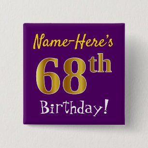 Lila, Imitate Gold 68. Geburtstag, mit Individuell Button