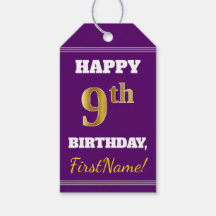 Lila, Imitate Gold 9. Geburtstag + Individuelle Na Geschenkanhänger