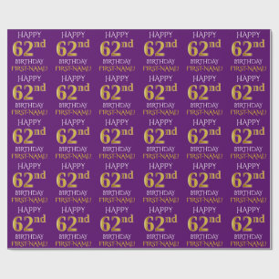 Lila, Imitate Gold "HAPPY 62. BIRTHDAY" Geschenkpapier
