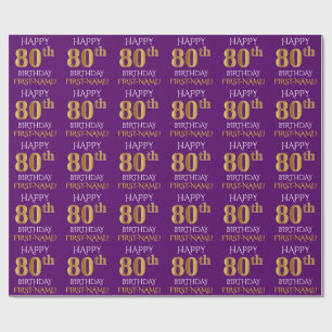 Lila, Imitate Gold "HAPPY 80. BIRTHDAY" Geschenkpapier