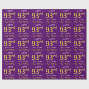 Lila, Imitate Gold "HAPPY 93. BIRTHDAY" Geschenkpapier
