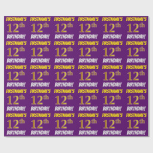 Lila, Imitate/Nachahmungs-Gold, "12. BIRTHTAG" Geschenkpapier