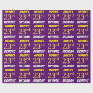 Lila, Imitate/Nachahmungs-Gold, "23. BIRTHTAG" Geschenkpapier
