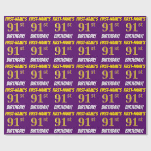Lila, Imitate/Nachahmungs-Gold, "91. BIRTHTAG" Geschenkpapier