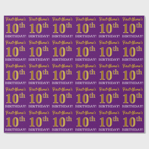 Lila, Imitation Gold Look "10. GEBURTSTAG" Geschenkpapier