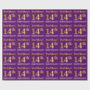 Lila, Imitation Gold Look "14. GEBURTSTAG" Geschenkpapier