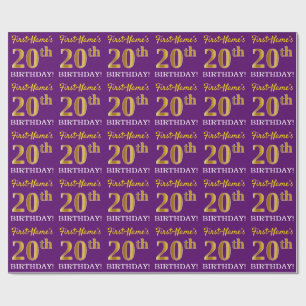 Lila, Imitation Gold Look "20. GEBURTSTAG" Geschenkpapier