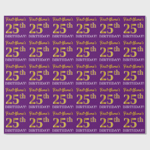 Lila, Imitation Gold Look "25. GEBURTSTAG" Geschenkpapier