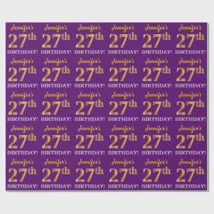 Lila, Imitation Gold Look "27. GEBURTSTAG" Geschenkpapier