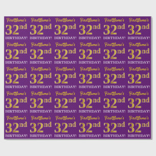 Lila, Imitation Gold Look "32. GEBURTSTAG" Geschenkpapier