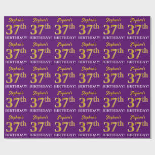Lila, Imitation Gold Look "37. GEBURTSTAG" Geschenkpapier