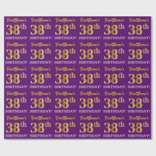 Lila, Imitation Gold Look "38. GEBURTSTAG" Geschenkpapier