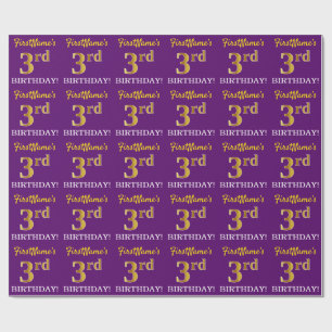Lila, Imitation Gold Look "3. BIRTHDAY" Geschenkpapier