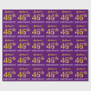 Lila, Imitation Gold Look "46. GEBURTSTAG" Geschenkpapier
