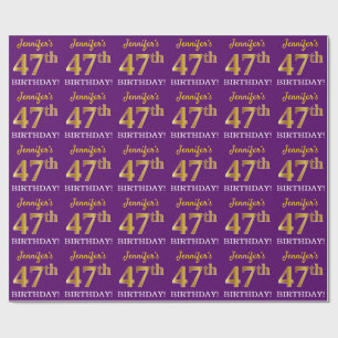 Lila, Imitation Gold Look "47. GEBURTSTAG" Geschenkpapier