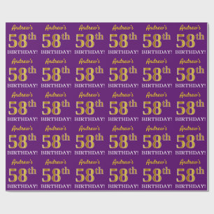 Lila, Imitation Gold Look "58. GEBURTSTAG" Geschenkpapier