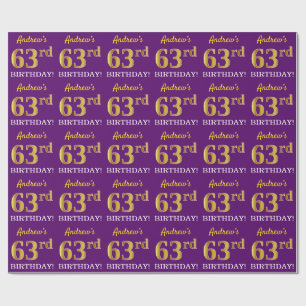 Lila, Imitation Gold Look "63. BIRTHDAY" Geschenkpapier